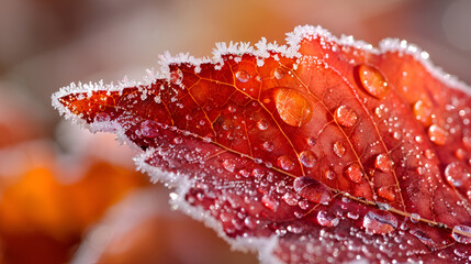 Frosty Autumn Leaf Macro - Dew and Ice Crystals