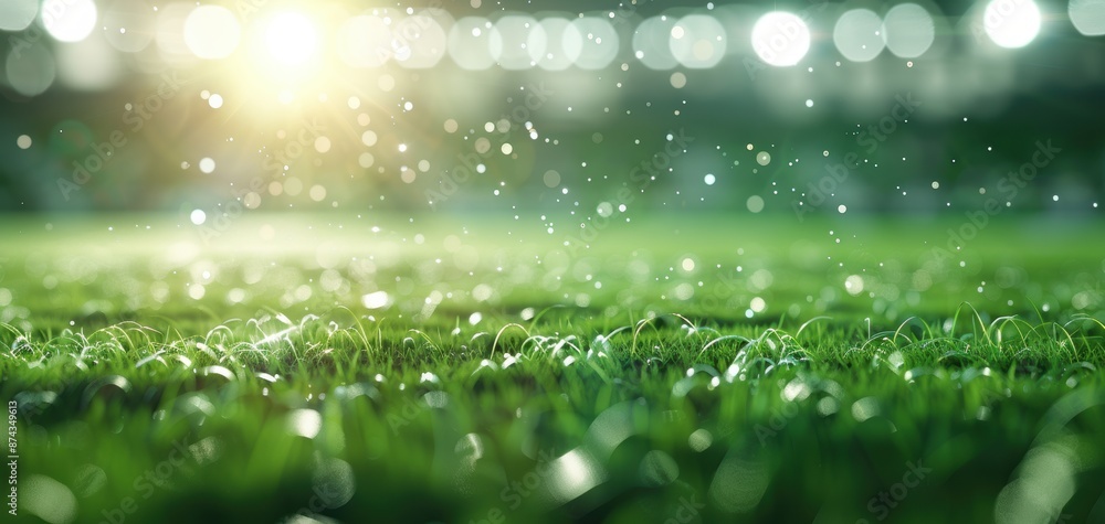 Poster a field of grass with a bright sun shining on it