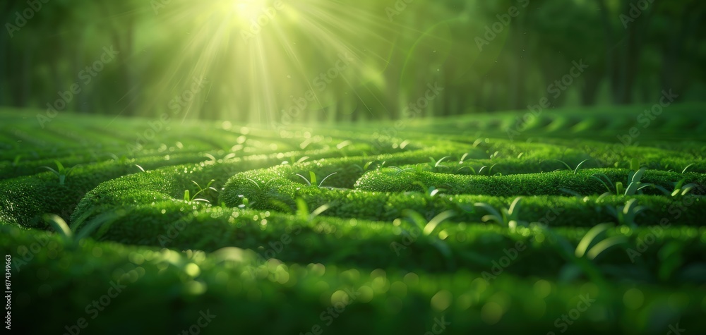 Aufkleber a field of grass with a sun shining on it