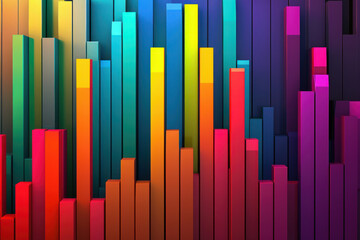 Bar charts with many colors going up and down for stock market investment or bright colorful banking charts