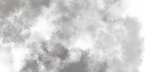 Abstract white and gray isolated cloud cumulus clouds. Gray aquarelle painted realistic fog or mist smoky textured canvas design. White and ash messy wall stucco texture background.