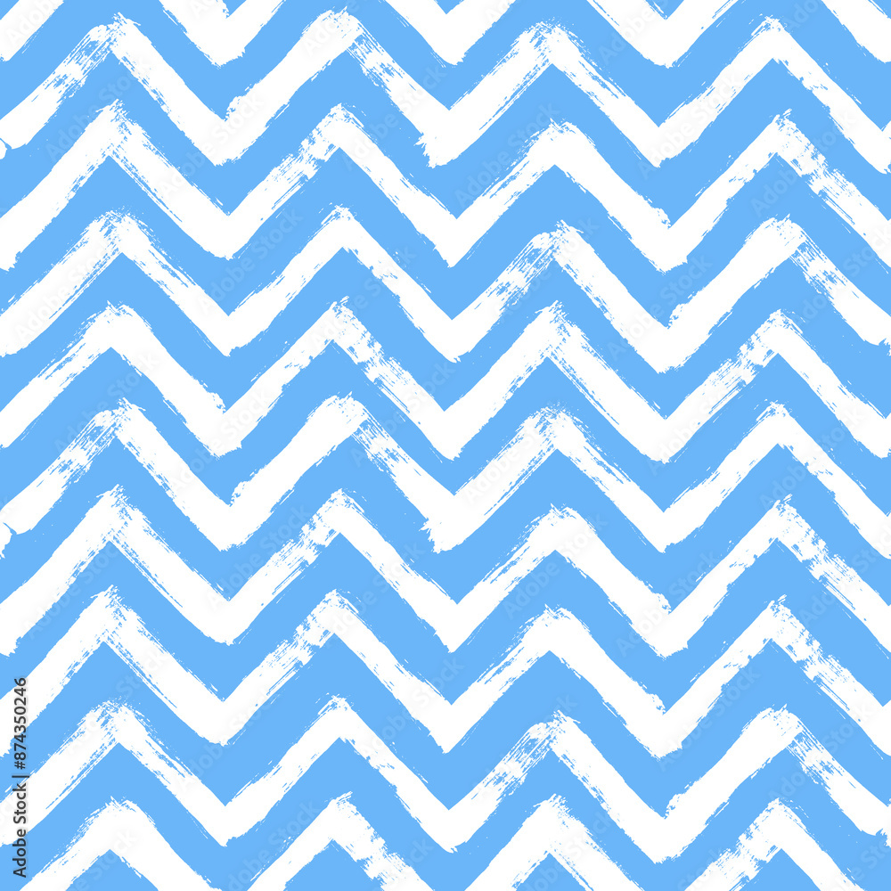 Aufkleber vector chevron pattern. seamless blue and white brush stroke background. zig zag print with distress