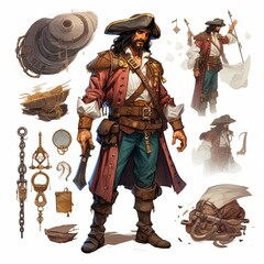 The illustration portrays a charismatic pirate captain in a tricorn hat and red coat, exuding confidence with a gleaming sword, embodying the opulent lifestyle of successful pirates.