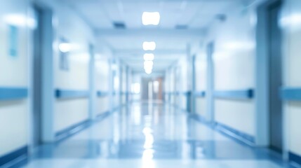 Obraz premium Blurred image of a hospital hallway with a bright light at the end.