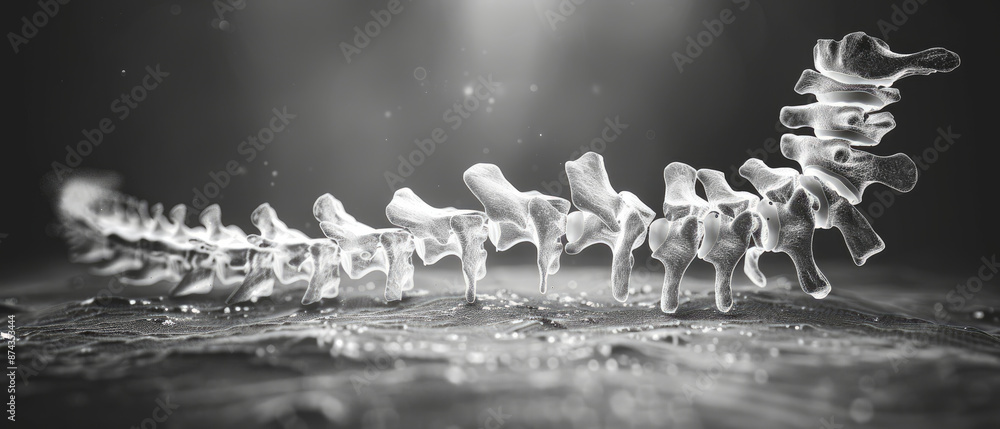 Poster a spine made of ice and snow. the spine is long and thin, and it is frozen in time. the image has a 