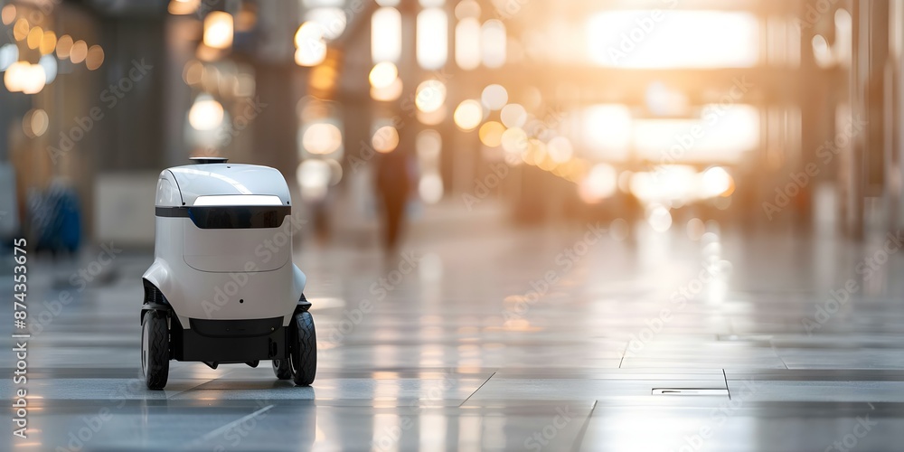 Poster innovative mockup of a delivery robot service using smart bots. concept robotics, delivery service, 