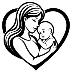 mother with her baby heart outline vector silhou