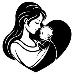 mother with her baby heart outline vector silhou