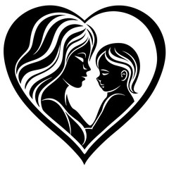 mother with her baby heart outline vector silhou