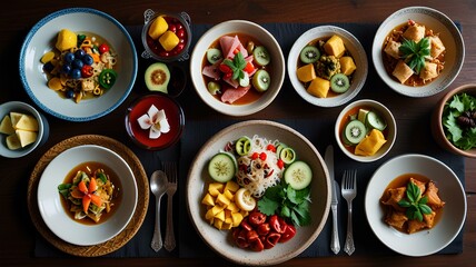 illustration of assorted exotic dishes.