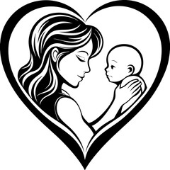 mother with her baby heart outline vector silhou