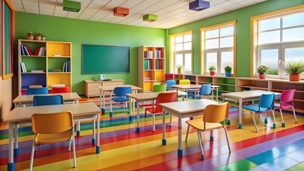 Empty Classroom. Back to school  interior with Chairs and Desks. Studying lessons in secondary education. generative ai