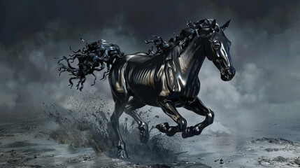 Obraz premium Stunning 3D horse relief wallpaper with dynamic movement and depth