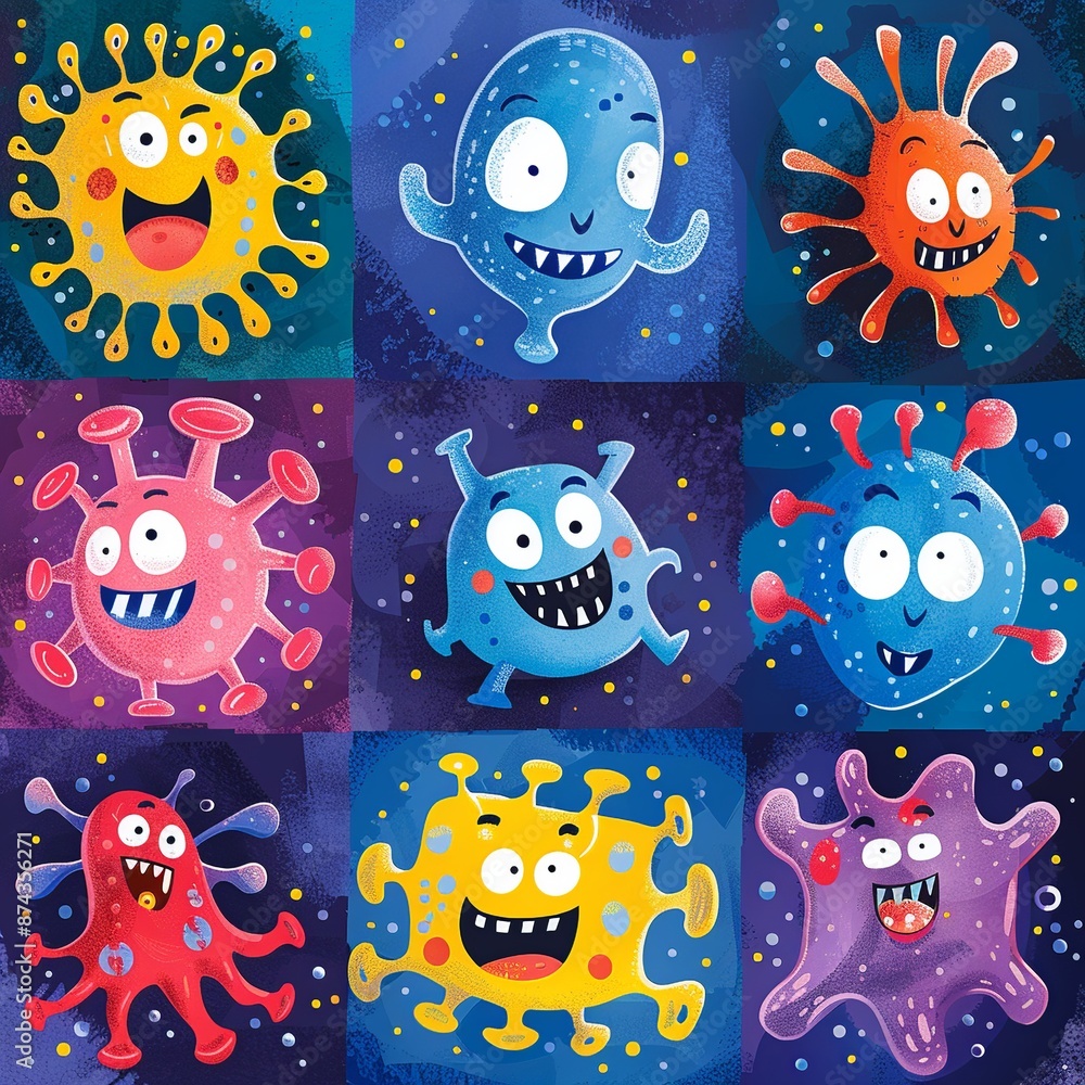 Poster dive into a whimsical virus fiesta where microscopic intruders take center stage in a lighthearted a