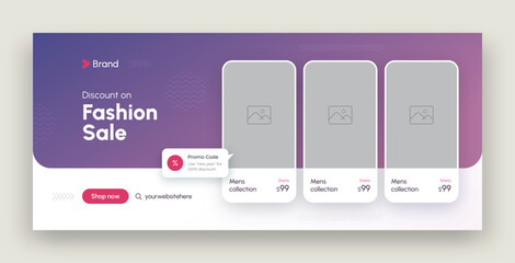 Discount fashion sale facebook cover or web banner design template