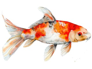 A traditional Japanese koi fish, cultural element, watercolor illustration, rich colors, isolated on white background