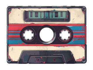 Naklejka premium Vintage cassette tape with a worn and faded aesthetic.
