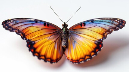 A colorful butterfly with intricate wing patterns isolated on a white background.