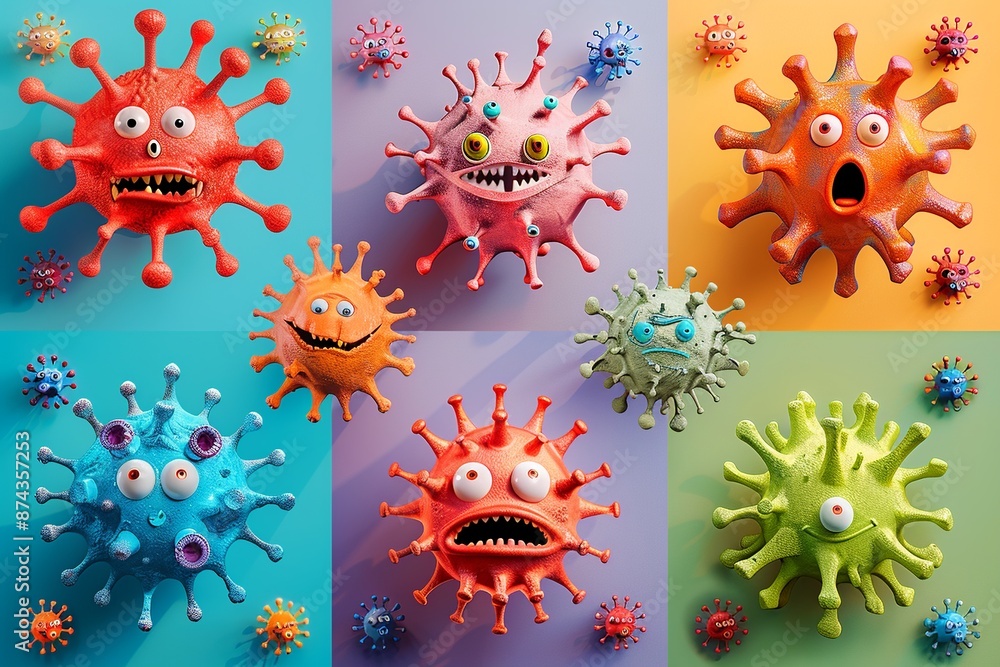 Poster dive into a whimsical virus fiesta where microscopic intruders take center stage in a lighthearted a