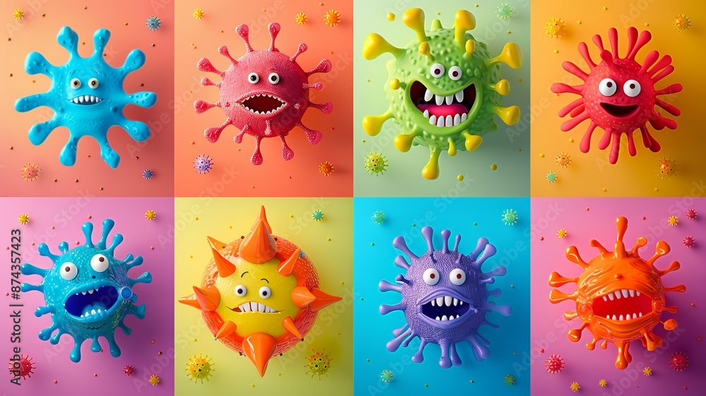 Poster dive into a whimsical virus fiesta where microscopic intruders take center stage in a lighthearted a