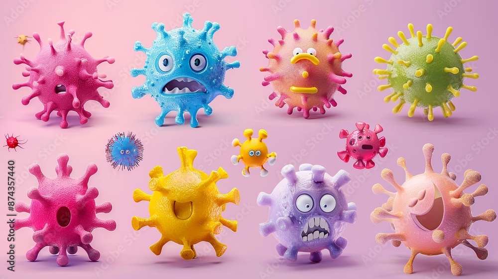 Poster dive into a whimsical virus fiesta where microscopic intruders take center stage in a lighthearted a