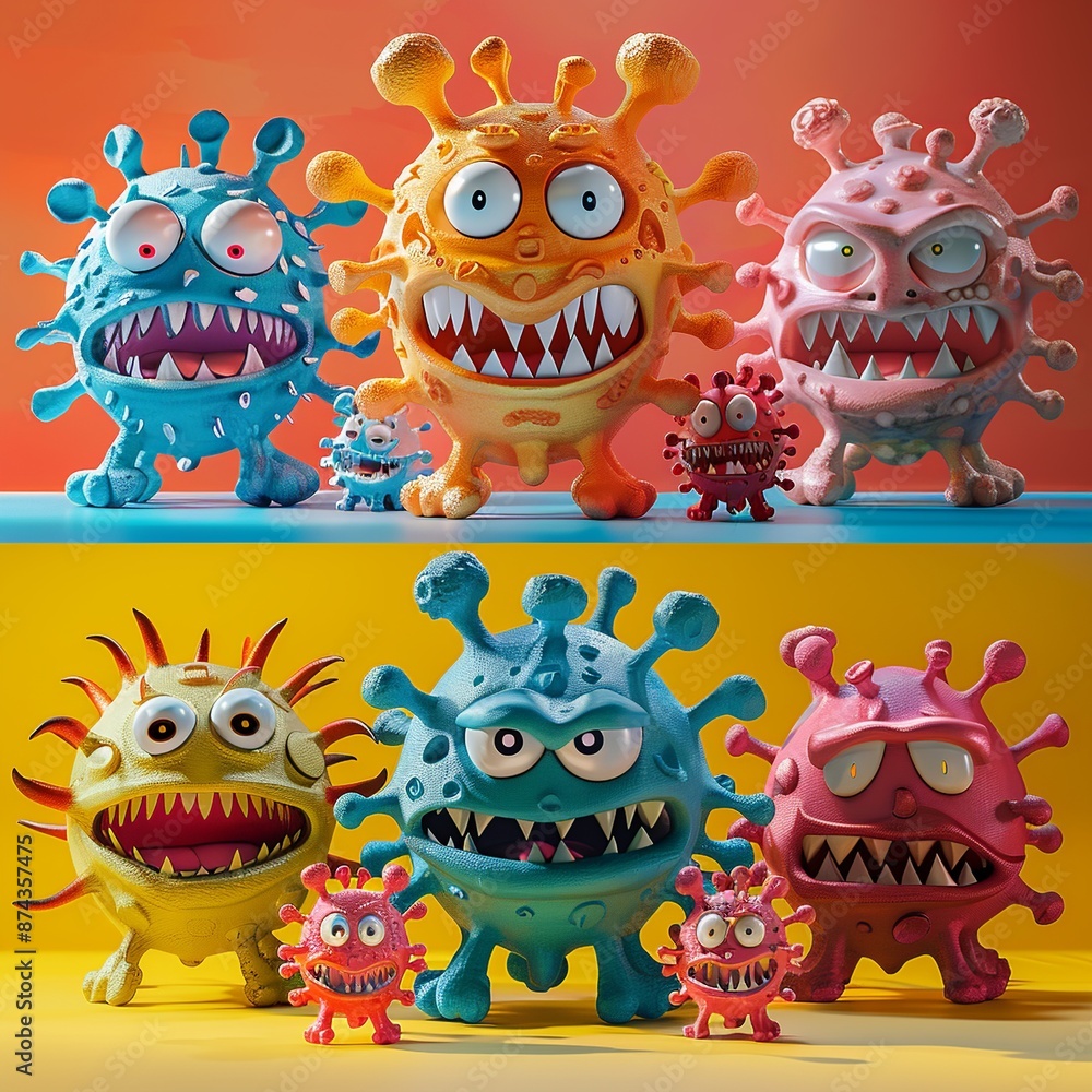 Poster dive into a whimsical virus fiesta where microscopic intruders take center stage in a lighthearted a
