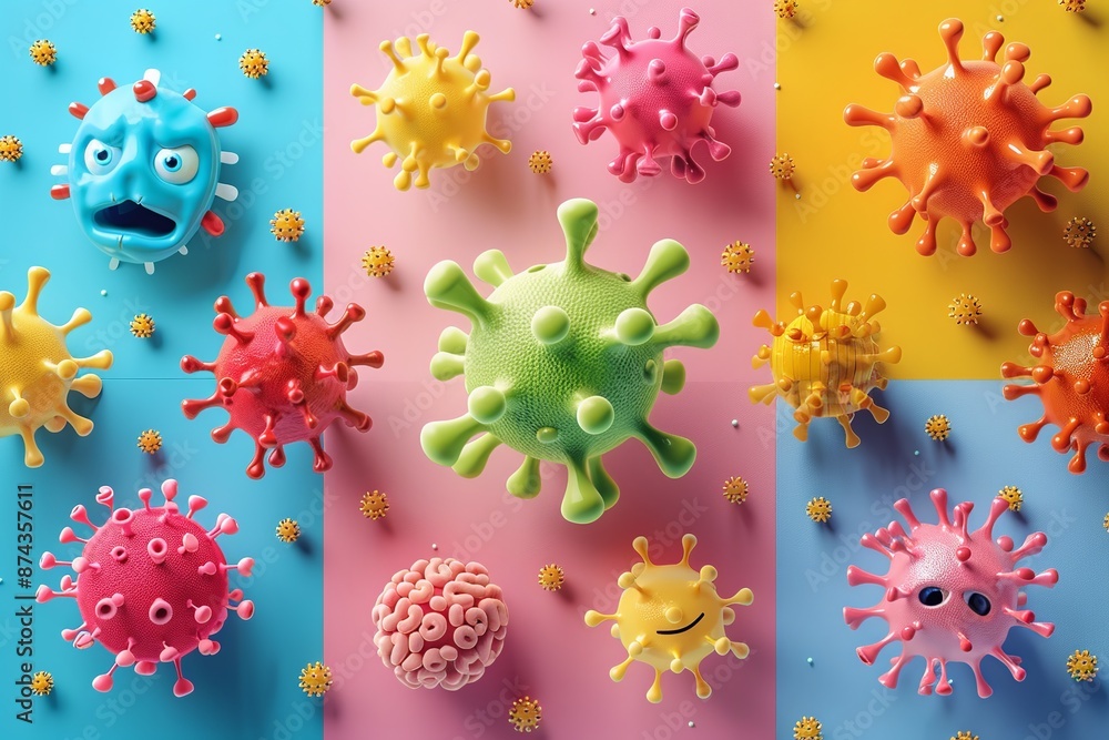 Poster dive into a whimsical virus fiesta where microscopic intruders take center stage in a lighthearted a
