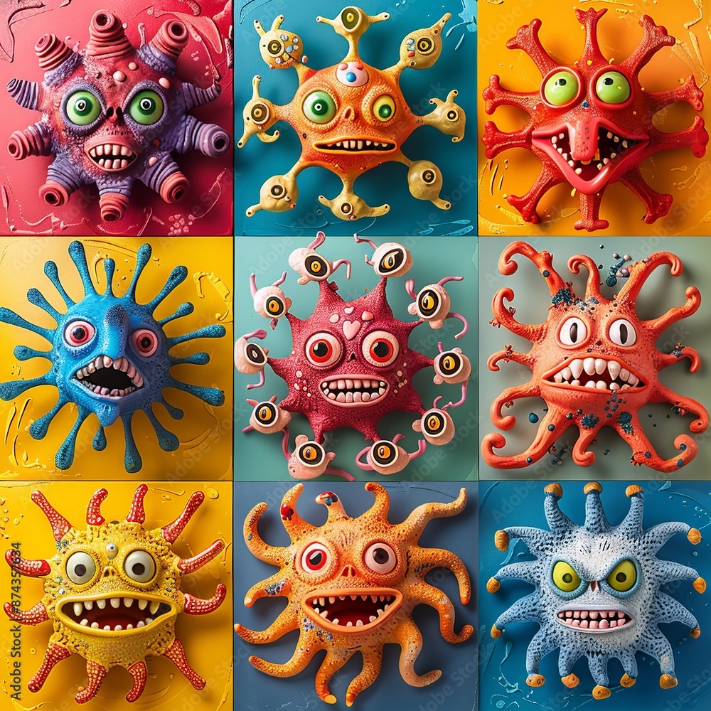 Poster dive into a whimsical virus fiesta where microscopic intruders take center stage in a lighthearted a