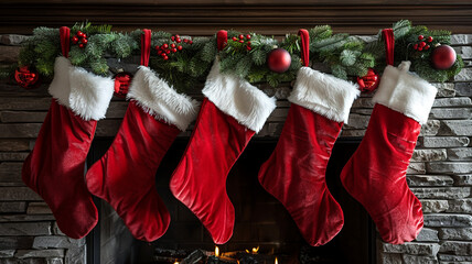 Red socks by the fireplace, waiting for gifts