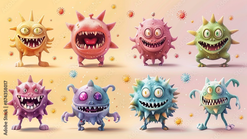 Poster dive into a whimsical virus fiesta where microscopic intruders take center stage in a lighthearted a