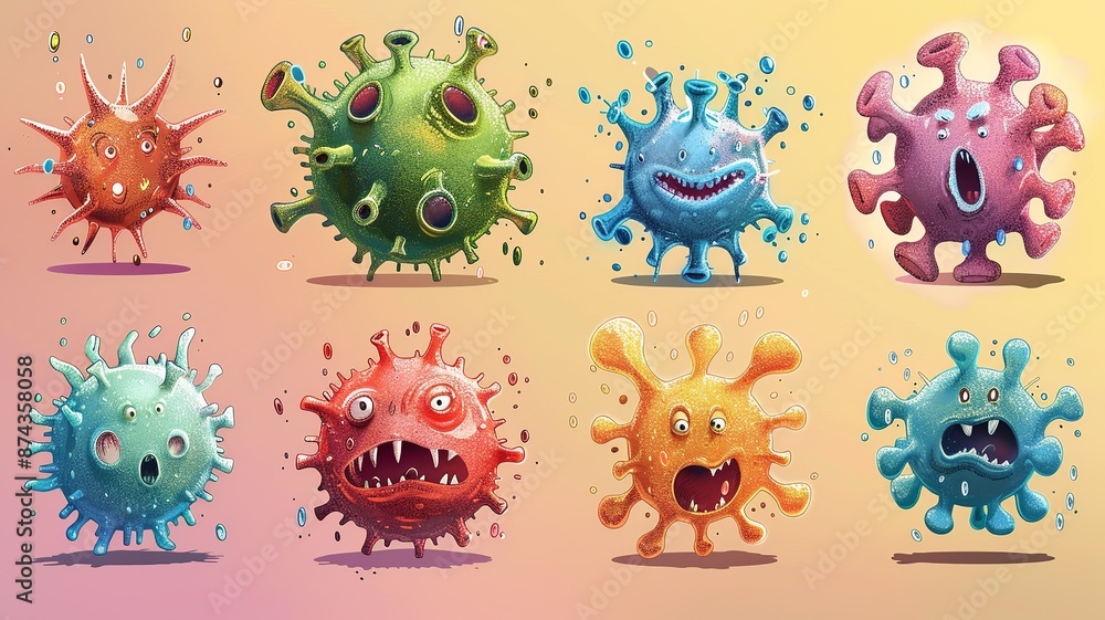 Poster dive into a whimsical virus fiesta where microscopic intruders take center stage in a lighthearted a