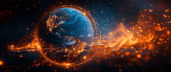 Obraz premium Global Earth Telecom AI Network America Data Exchange Cyber Technology Satellite Digital Connectivity