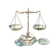 Watercolor illustration of a balance on white background