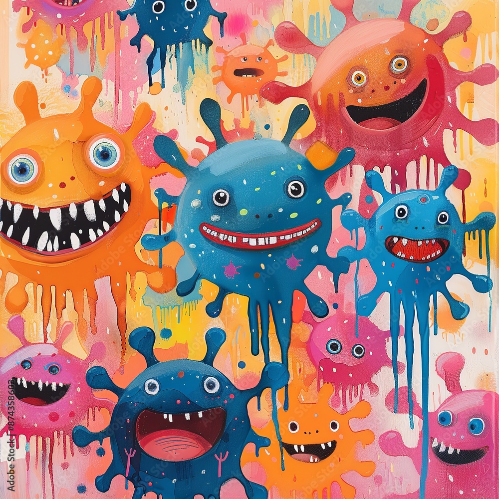 Poster dive into a whimsical virus fiesta where microscopic intruders take center stage in a lighthearted a