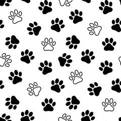 Vector animal pattern - Cat paw seamless pattern - dog paw print wallpaper background 