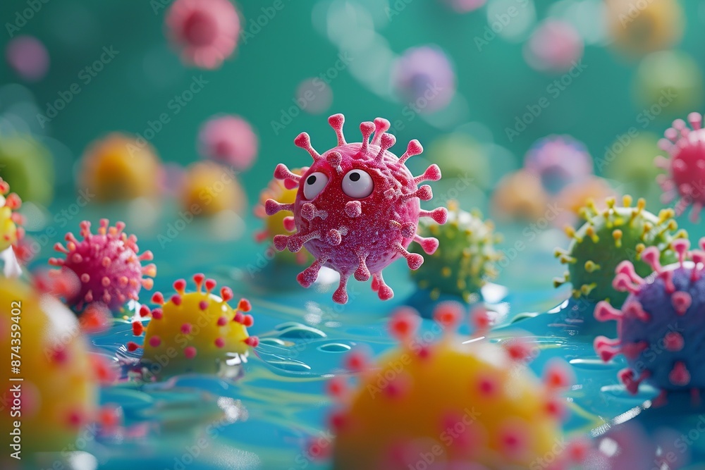 Poster dive into a whimsical virus fiesta where microscopic intruders take center stage in a lighthearted a