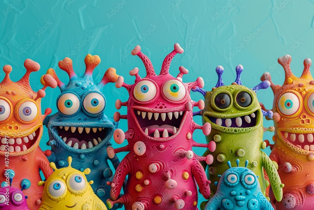 Poster dive into a whimsical virus fiesta where microscopic intruders take center stage in a lighthearted a