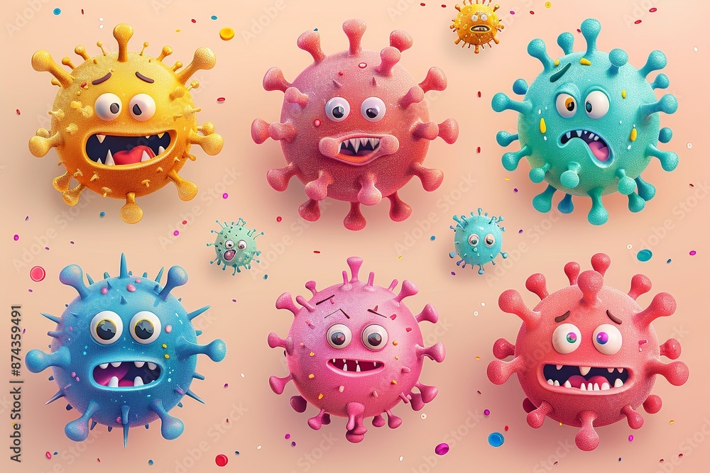 Poster dive into a whimsical virus fiesta where microscopic intruders take center stage in a lighthearted a