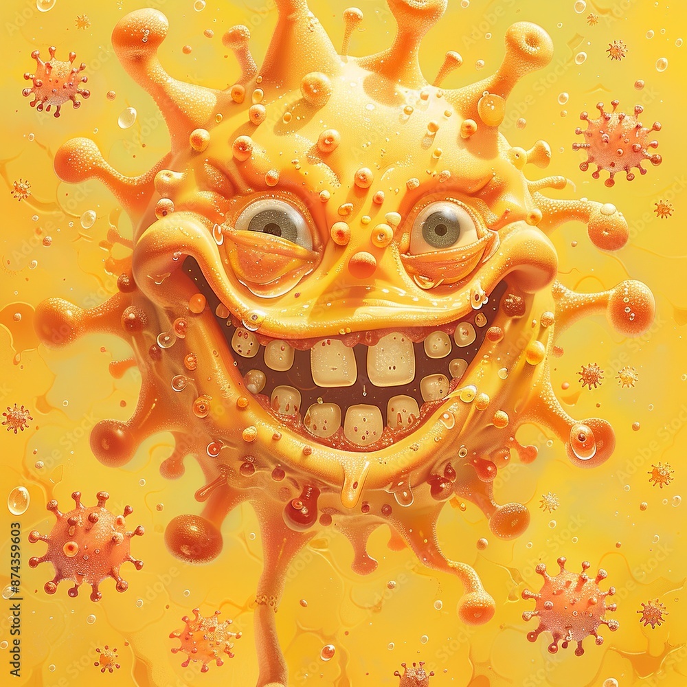 Poster dive into a whimsical virus fiesta where microscopic intruders take center stage in a lighthearted a