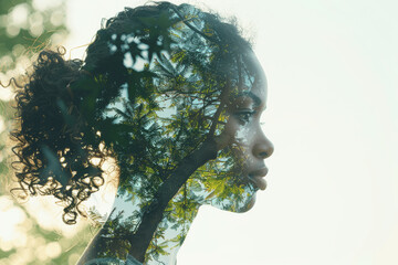 Woman Silhouette with Green Nature Connection for Mental Health and Self Care