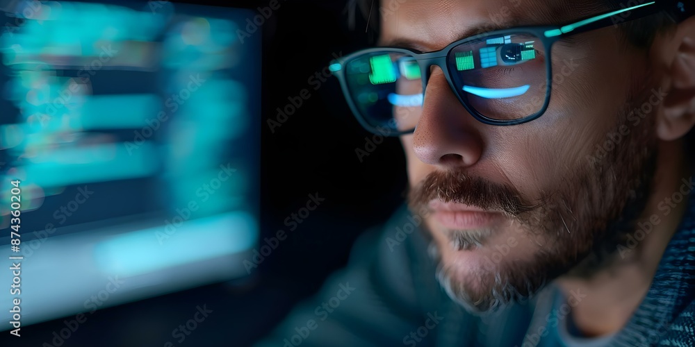 Poster skilled professional excelling in futuristic software programming and cybersecurity. concept softwar