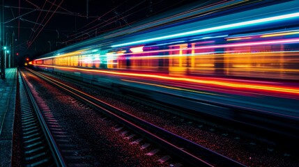 Fast Train at Night with Blurred Lights