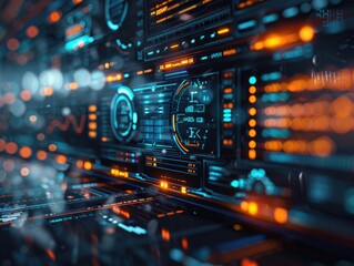 Obraz premium Futuristic Workspace Organization with AI Tools and Holographic Schedules in Cool Tones - 3D Render Concept.