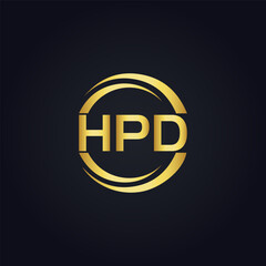 HPD logo. H P D design. White HPD letter. HPD, H P D letter logo design. H P D letter logo design in GOLD, GOLDEN LOGO, THREE, style. letter logo set in one artboard. H P D letter logo vector design.	