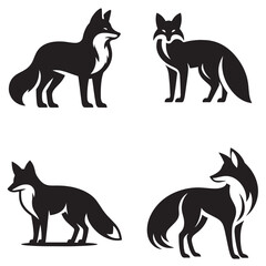 4 sets black of  Fox silhouette isolated on white background png jpeg eps transparents