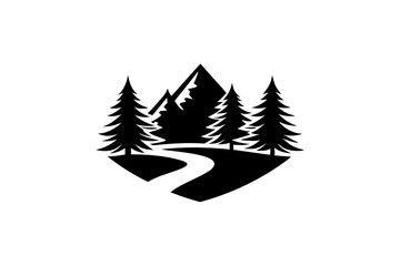 Serene river curves with trees lining the banks. silhouette black logo style vector illustration 