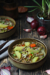 A bowl with traditional German dish - stew Eintopf