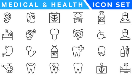 Medecine and Health flat icons. Collection health care medical sign icons