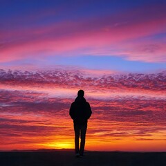 A silhouette of a person on a sunset