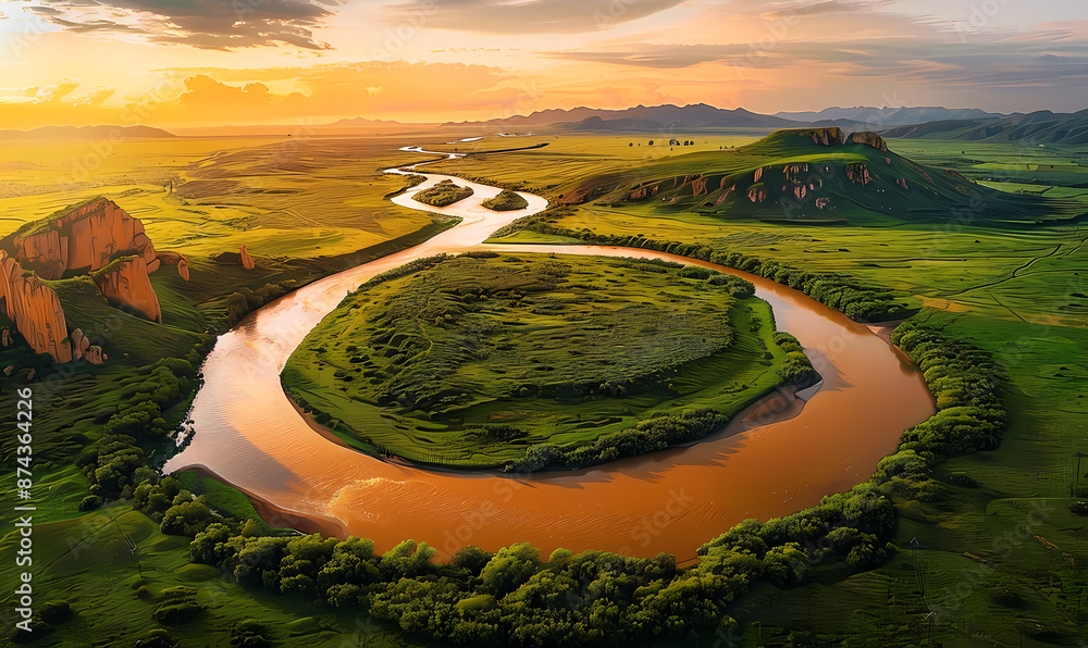 Canvas Prints sunset over the river